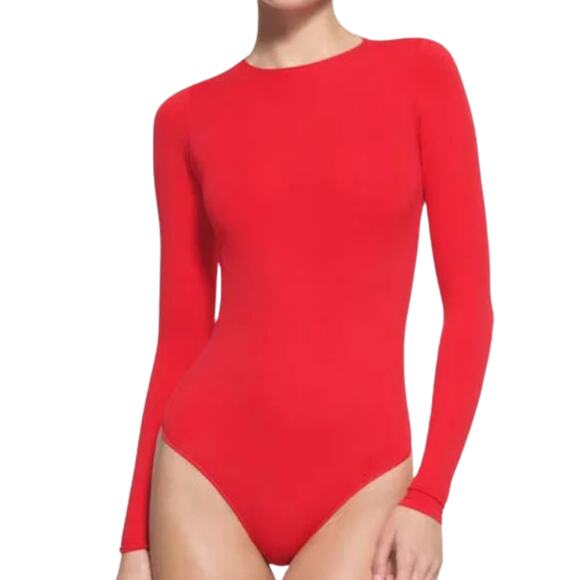 NWT SKIMS Essential Long Sleeve Crewneck Bodysuit S/M — Red - Picture 1 of 5
